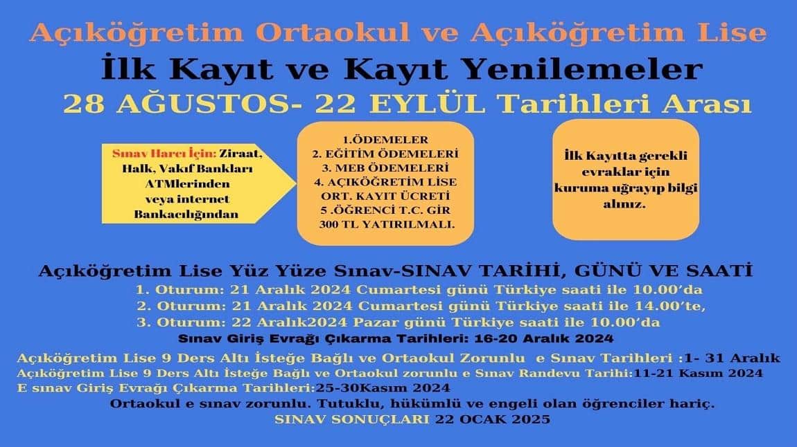 AÇIK - LİSE ORTAOKUL YENİ KAYIT YENİLEME DUYURUSU